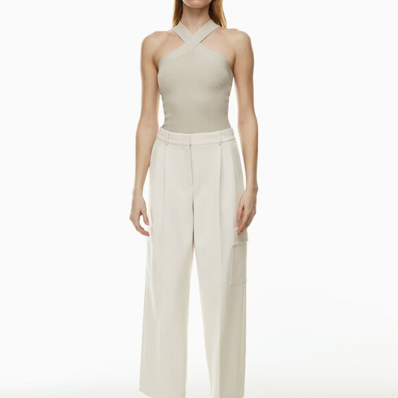NWT Aritzia Babaton Sculpt Knit Criss Cross Tank XXS Matte Pearl - Picture 2 of 10